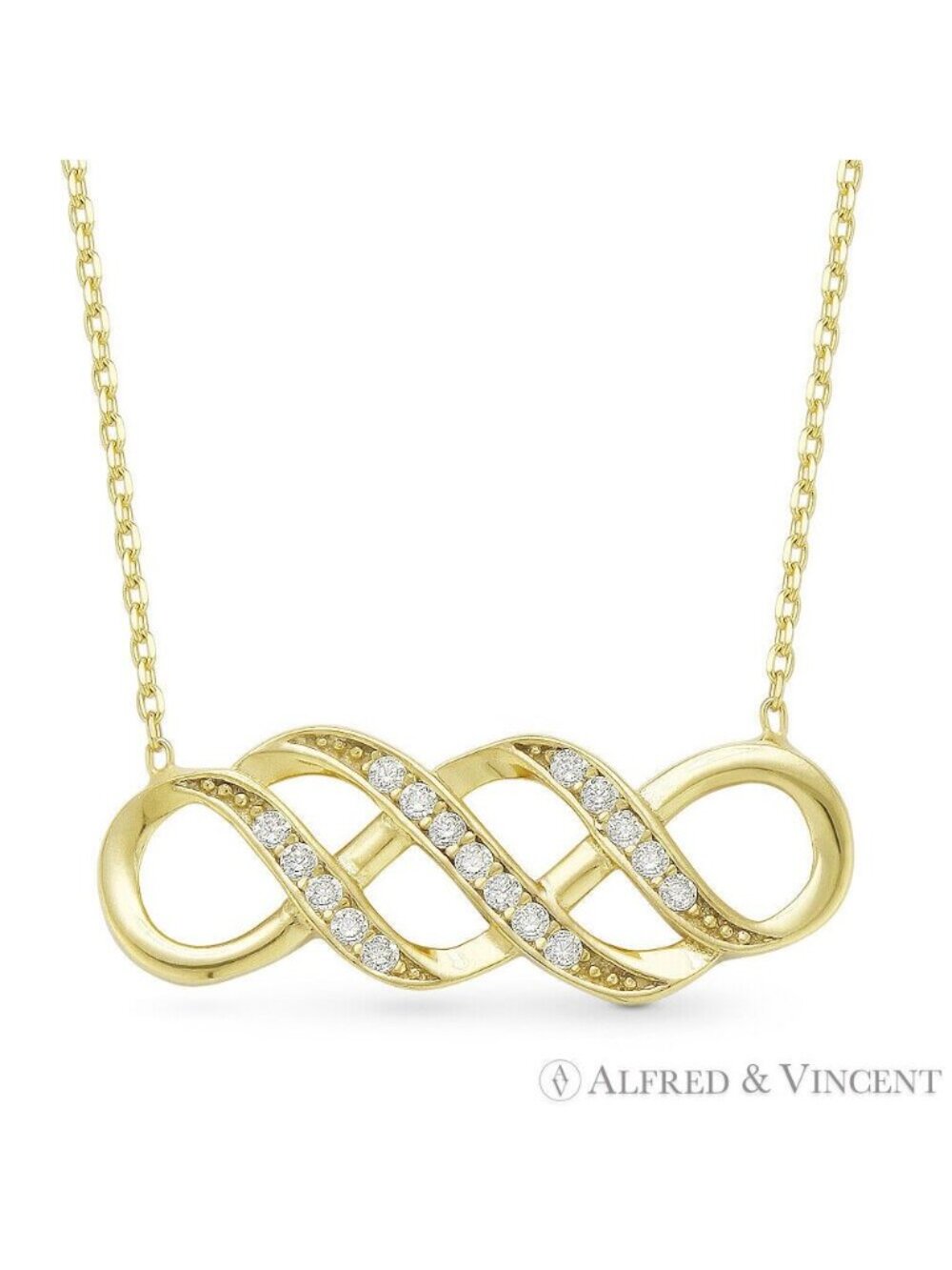 Double-Infinity CZ Charm Pendant in .925 Sterling Silver w/ 18k Yellow Gold